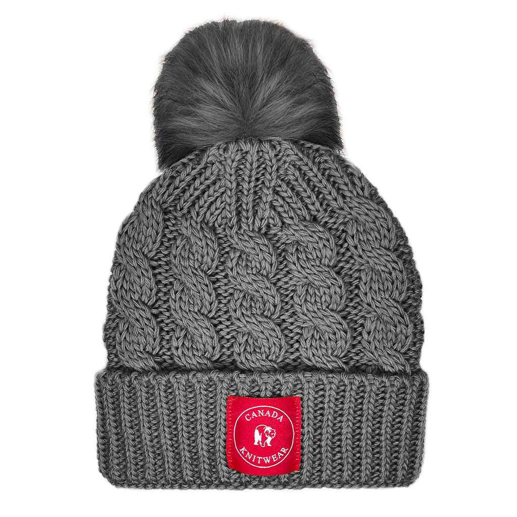 Cable Knit Toque With Faux Fur Pompom