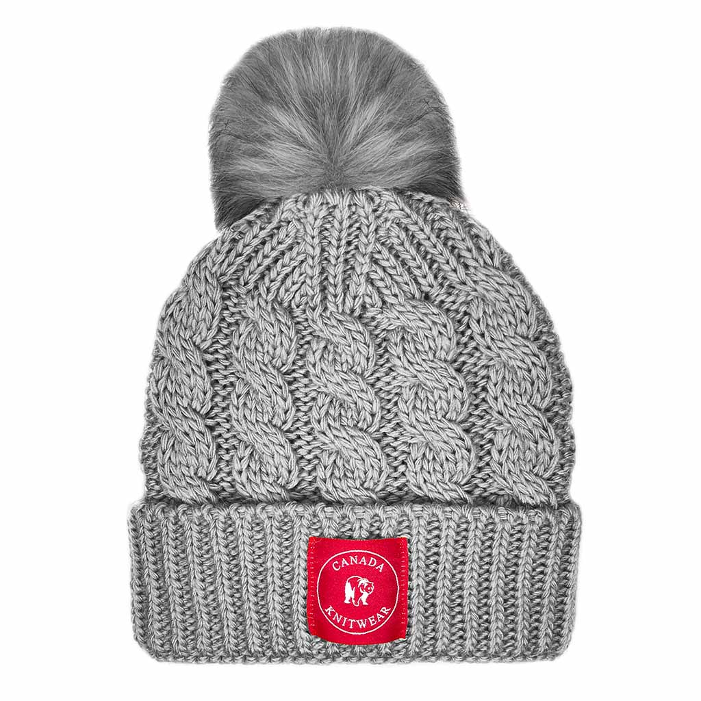 Cable Knit Toque With Faux Fur Pompom