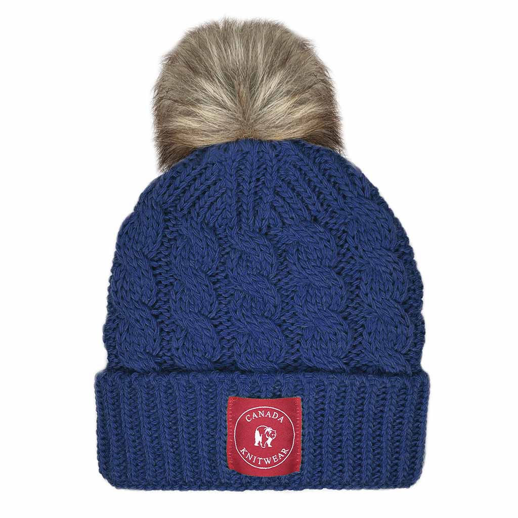 Cable Knit Toque With Faux Fur Pompom