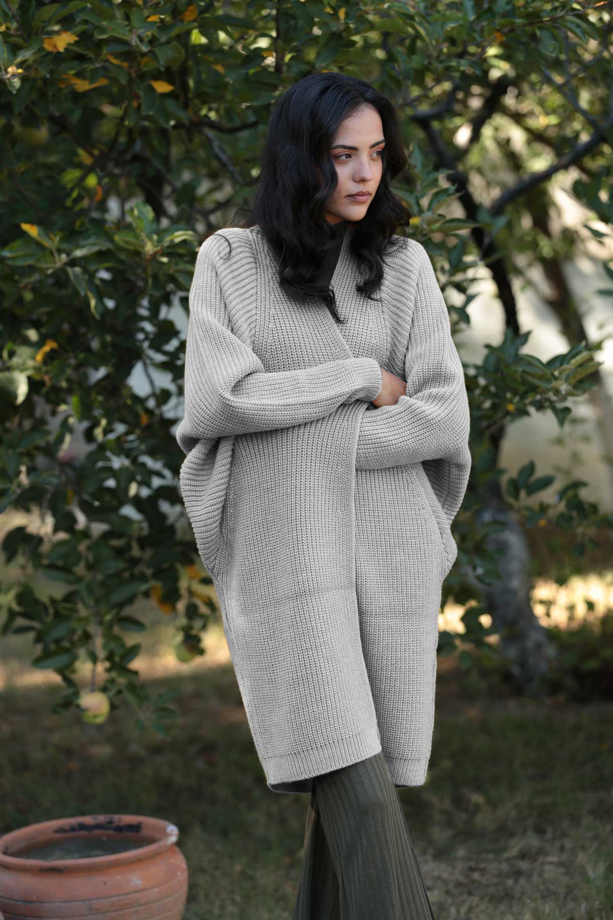 Gray open outlet cardigan